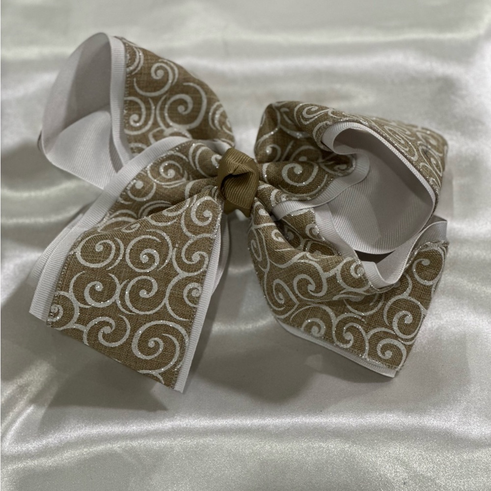 Large Tan and White Swirl Hair Bow- bundle 2+ and save on shipping.